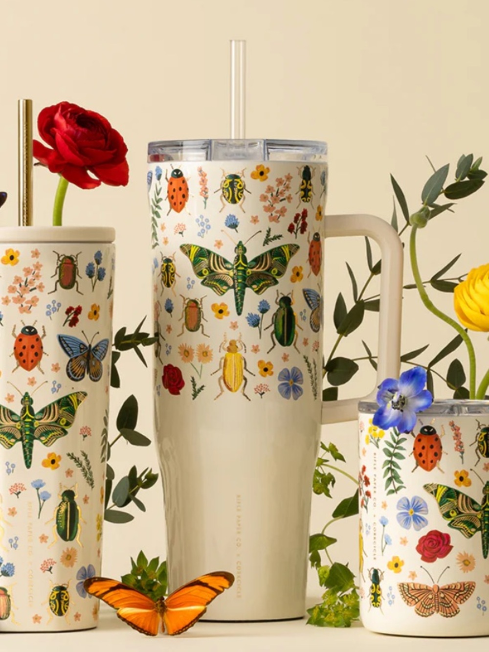 Corkcicle Cream Floral & Bug Cruiser Tumbler